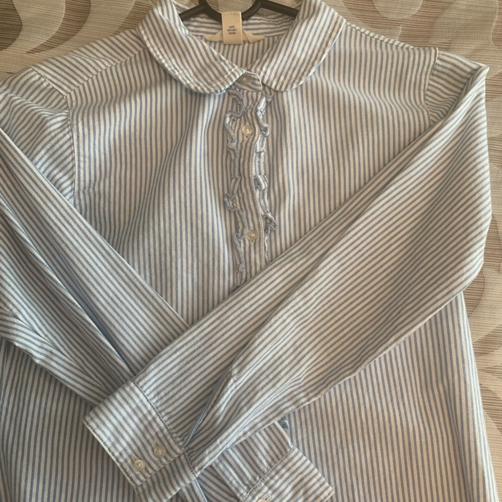 Land’s End Cotton button down shirt with ruffles.